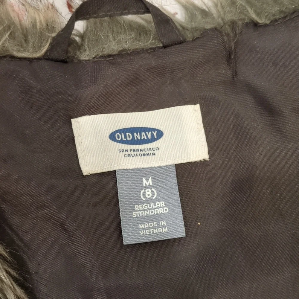 Old Navy | Brown Grey Tan Faux Fur Vest | M (8) Boho Layer Accessory